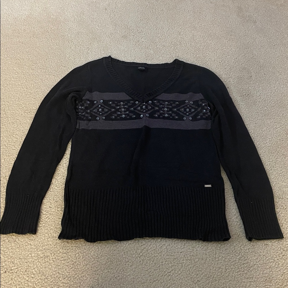 Guess V-Neck Sweater With Sequin Design, Size XL